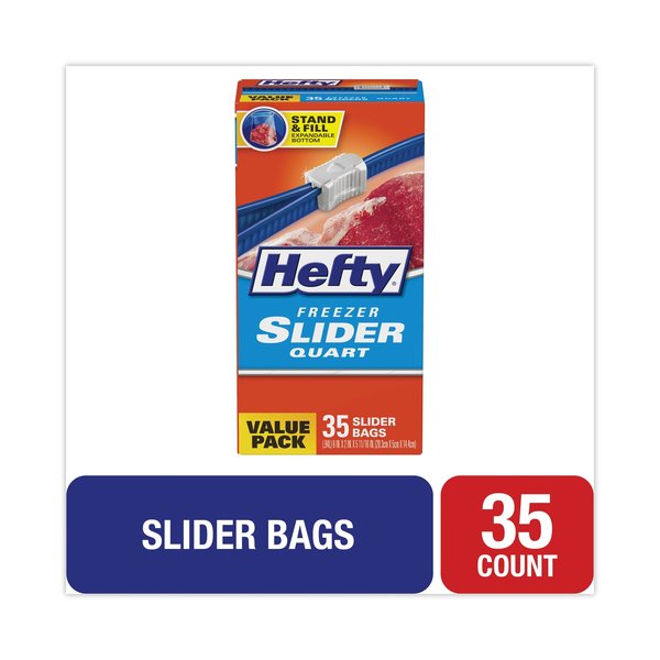 Hefty Slider Bags, 1 qt, 2.5 mil, 7" x 8", Clear, PK35 R82235